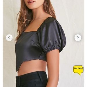 NWT Black Forever 21 Puff Sleeved Satin Crop Top